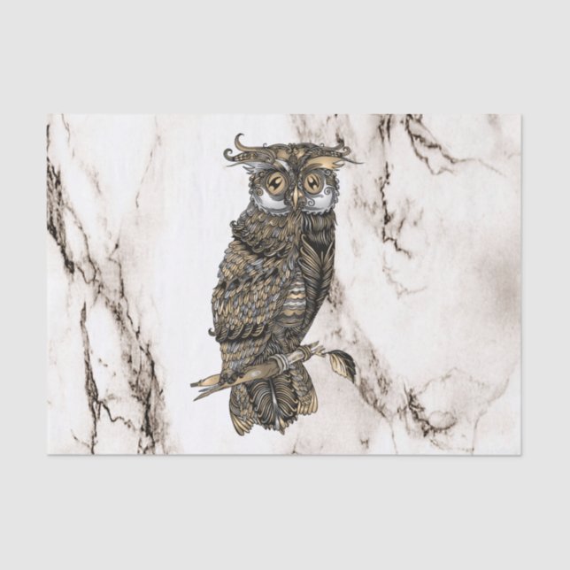 Camouflaged Owl on Brown Marble Tissue Paper (Front)