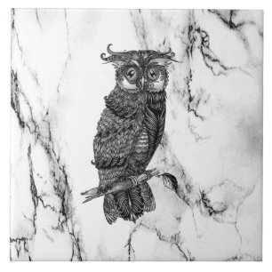 Camouflaged Owl on Marble Ceramic Tile