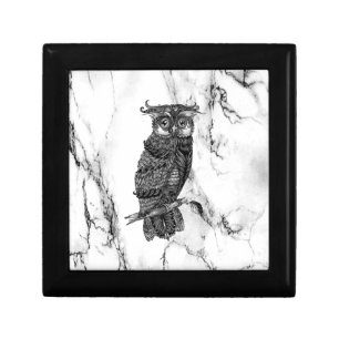 Camouflaged Owl on Marble Gift Box