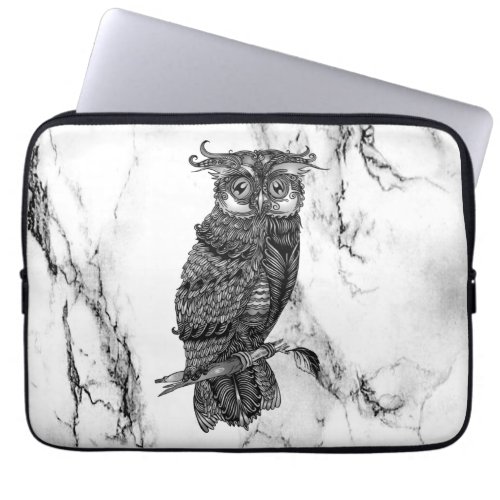 Camouflaged Owl on Marble Laptop Sleeve