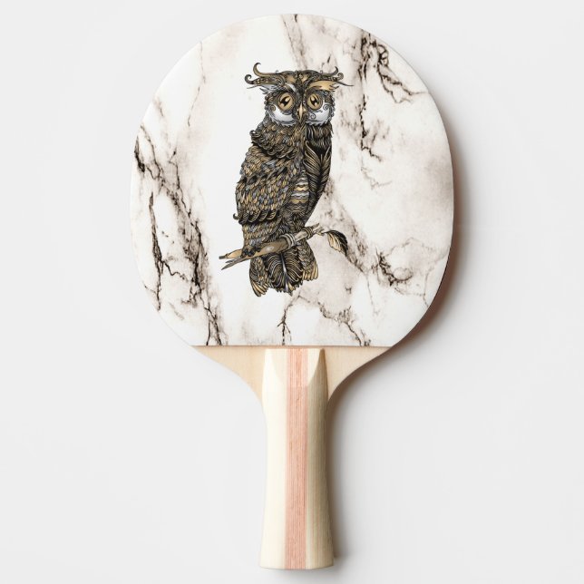 Camouflaged Owl on Marble  Ping Pong Paddle (Front)