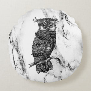 Camouflaged Owl on Marble Round Pillow