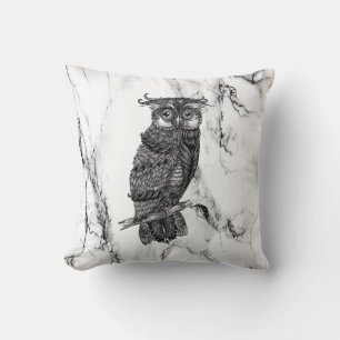 Camouflaged Owl on Marble Throw Pillow