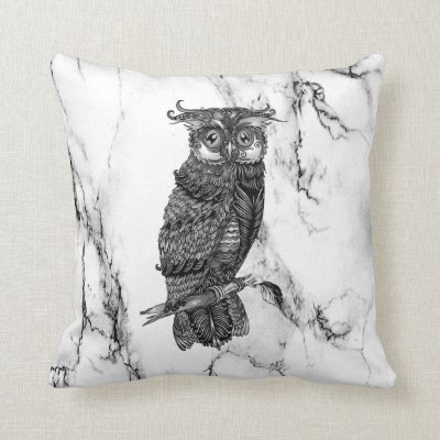 Camouflaged Owl on Marble Throw Pillow