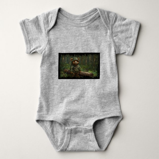 Camouflaged Teddy Bear Art for Kids Baby Bodysuit (Front)
