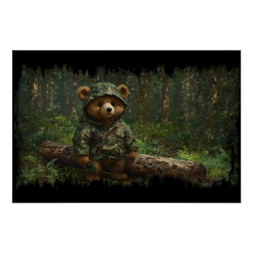 Camouflaged Teddy Bear Art for Kids Poster