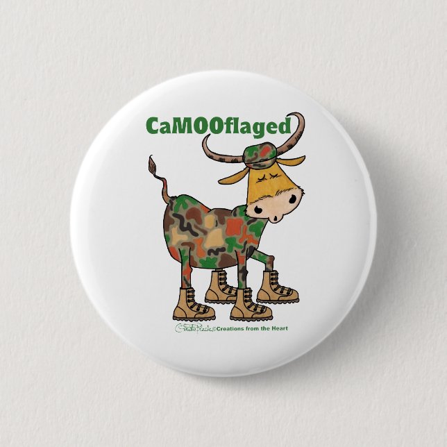 Camouflauge Bull Pinback Button (Front)