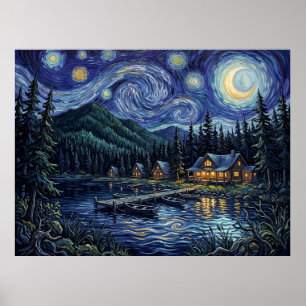 Camp Arawak Starry Night Horror Landscape Poster