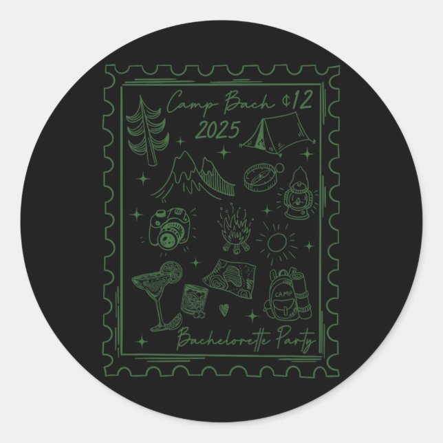 Camp Bach 2025 Team Bride Retro Camping Bacheloret Classic Round Sticker (Front)