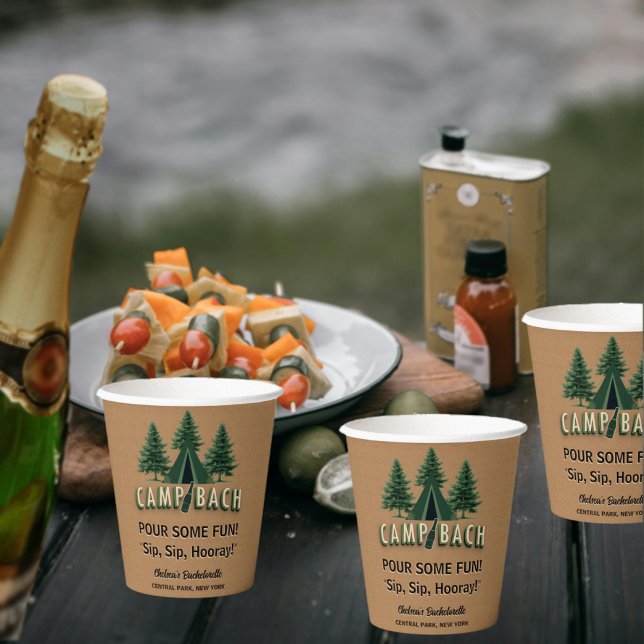 Camp Bach Bachelorette Rustic Tent Party Custom Paper Cups (Creator Uploaded)