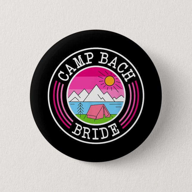 Camp Bach Bride Bridesmaid Retro Camping Bachelore Button (Front)