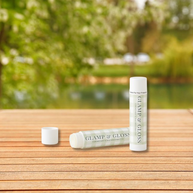 CAMP BACH Custom Lip Balm Favors (Camp bach glamping theme chapstick with custom label – perfect for outdoor bridal weekends.)