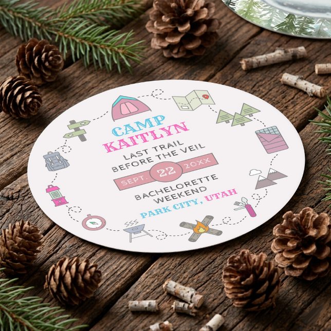 Camp Bach Wilderness Bachelorette Party Round Paper Coaster (Creator Uploaded)