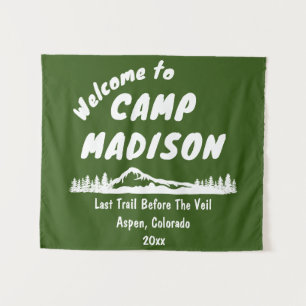Camp Bachelorette Bach Mountain Camping Prop Sign Tapestry