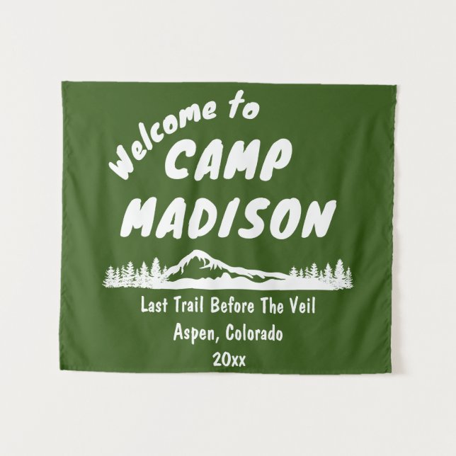 Camp Bachelorette Bach Mountain Camping Prop Sign Tapestry (Front (Horizontal))