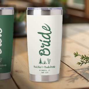 Camp Bachelorette Bride Hand Drawn Writing Green Insulated Tumbler