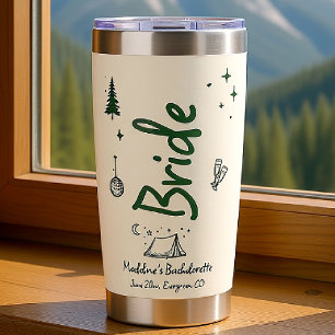 Camp Bachelorette Bride Hand Drawn Written Green Insulated Tumbler