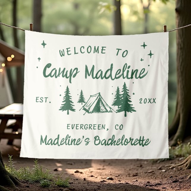 Camp Bachelorette Camping Backdrop Hand Drawn (camp bachelorette welcome backdrop hand drawn handwriting hand written camping glamping hiking bach)