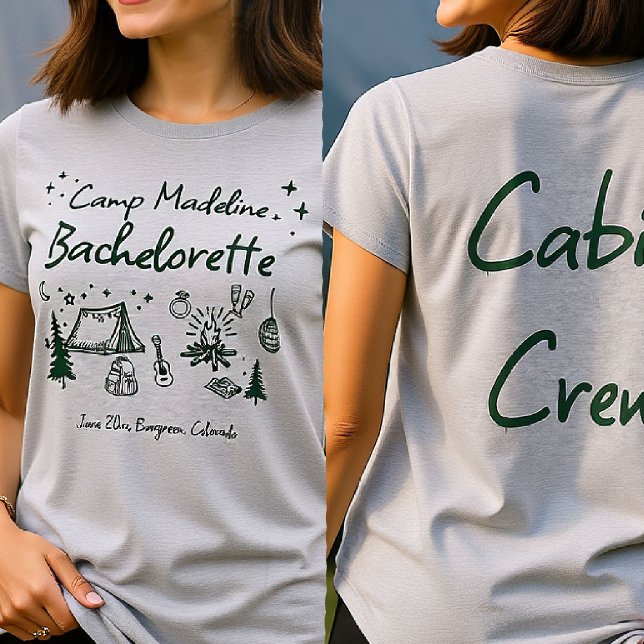 Camp Bachelorette Camping Hand Drawn Cabin Crew T-Shirt (camp bachelorette cabin crew camping hand drawn written girls trip bach green glamping)
