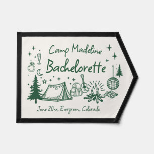 Camp Bachelorette Camping Hand Drawn Writing Green Pennant