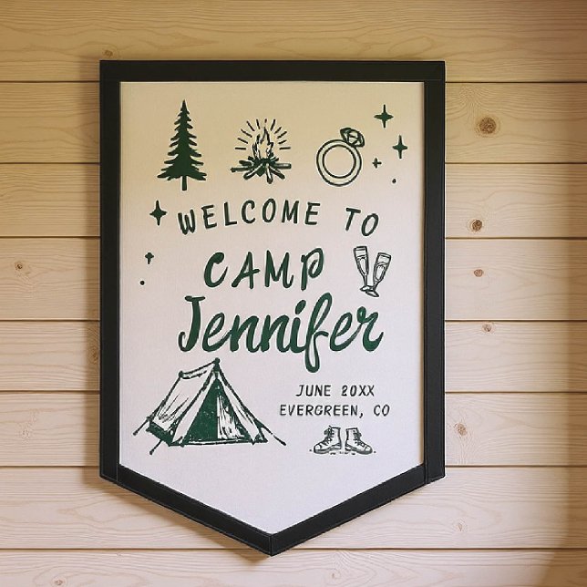 Camp Bachelorette Camping Welcome Green Hand Drawn Pennant (camp bachelorette welcome pennant last trail before veil camping hand drawn green bach)