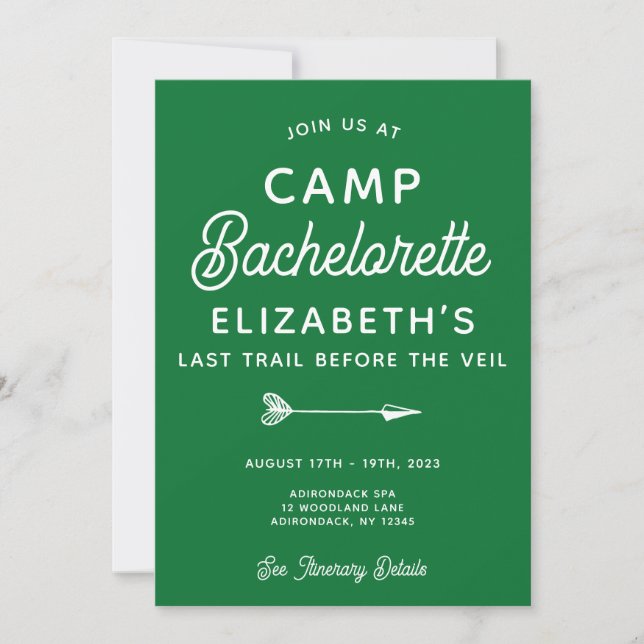 Camp Bachelorette Editable Party  Invitation (Front)