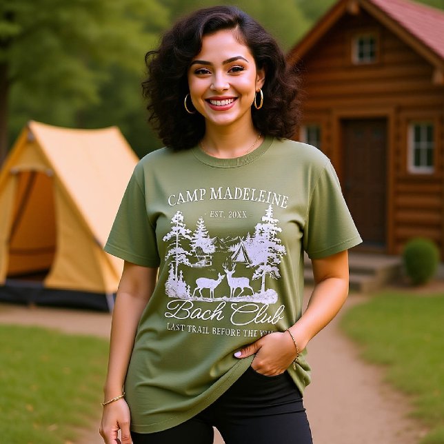 Camp Bachelorette Forest Moss Last Trail Camping T-Shirt (camp bachelorette matching bride crew bridesmaid shirts last trail before veil camping moss green)