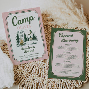 Camp Bachelorette Green Glamping Itinerary Invitation
