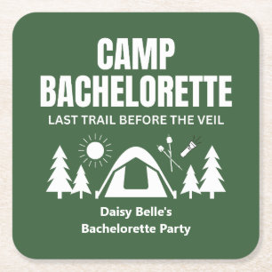 Camp Bachelorette Green Square Paper Coaster