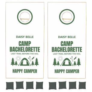 Camp Bachelorette Green & White Cornhole Set