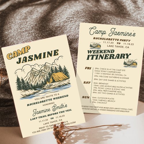 Camp Bachelorette Itinerary Girls Weekend Party Invitation
