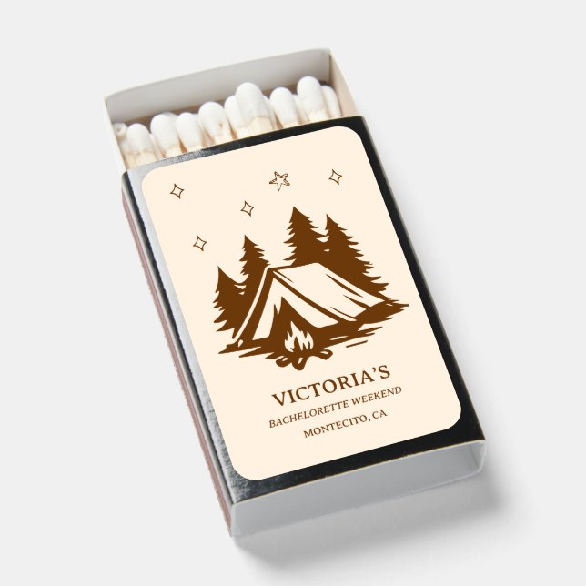 Camp Bachelorette Matchboxes, Modern Rustic  Matchboxes (Front Open)