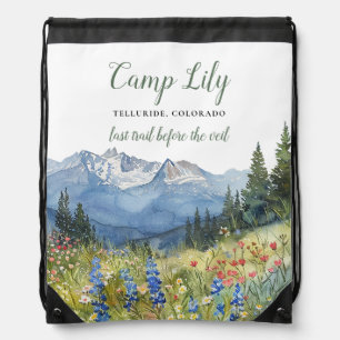 Camp Bachelorette Mountain Hiking Weekend Party Drawstring Bag