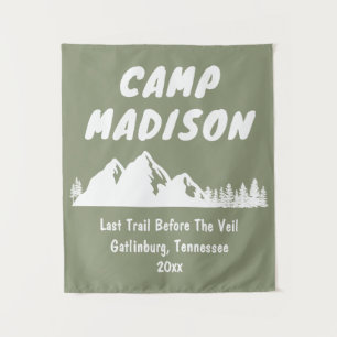 Camp Bachelorette Mountain Party Camping Prop Sign Tapestry
