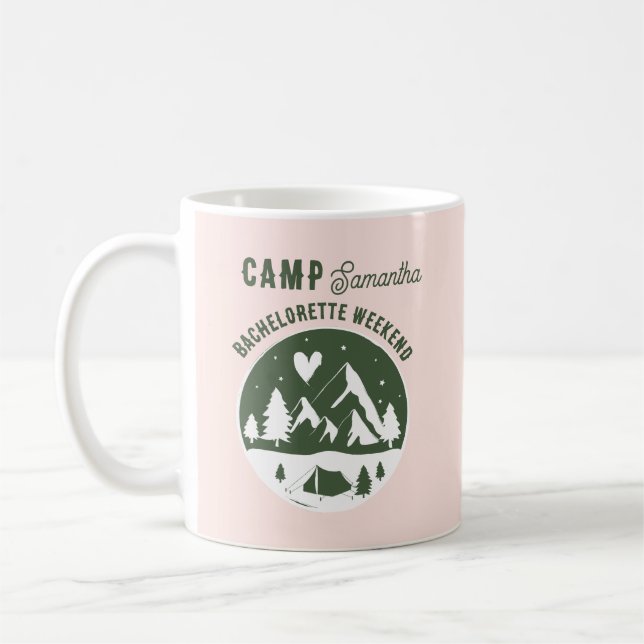 Camp Bachelorette Party Camping Bach Pink Coffee Mug (Left)