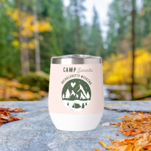 Camp Bachelorette Party Camping Bach Pink Thermal Wine Tumbler