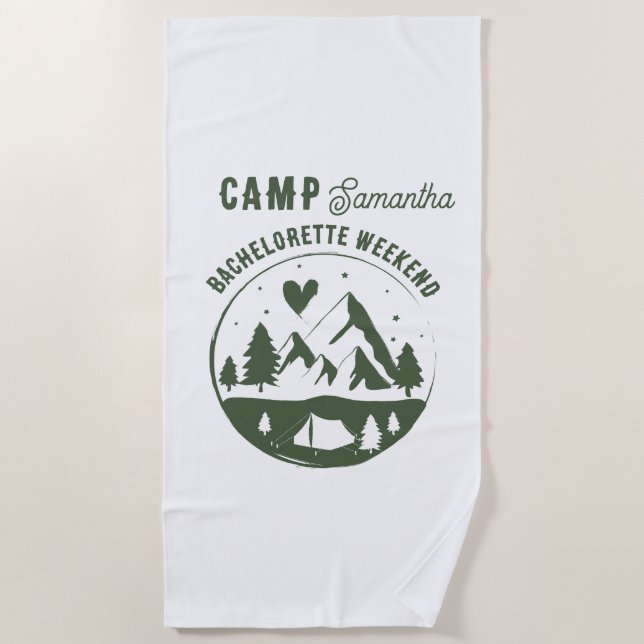 Camp Bachelorette Party Camping Bach Weekend Beach Towel (Front)