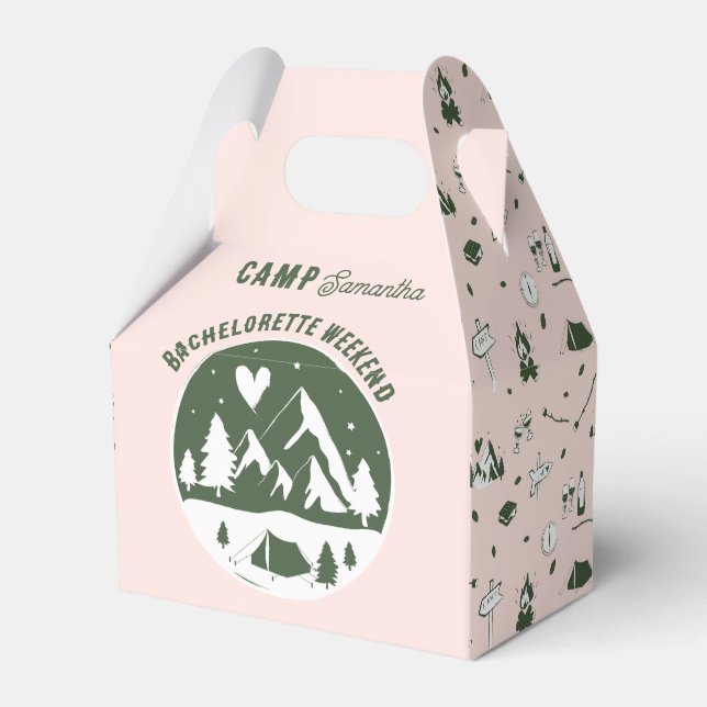 Camp Bachelorette Party Camping Bach Weekend Pink Favor Boxes (Front Side)