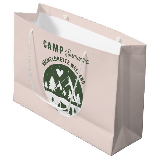 Camp Bachelorette Party Camping Bach Weekend Pink Large Gift Bag (Front Angled)