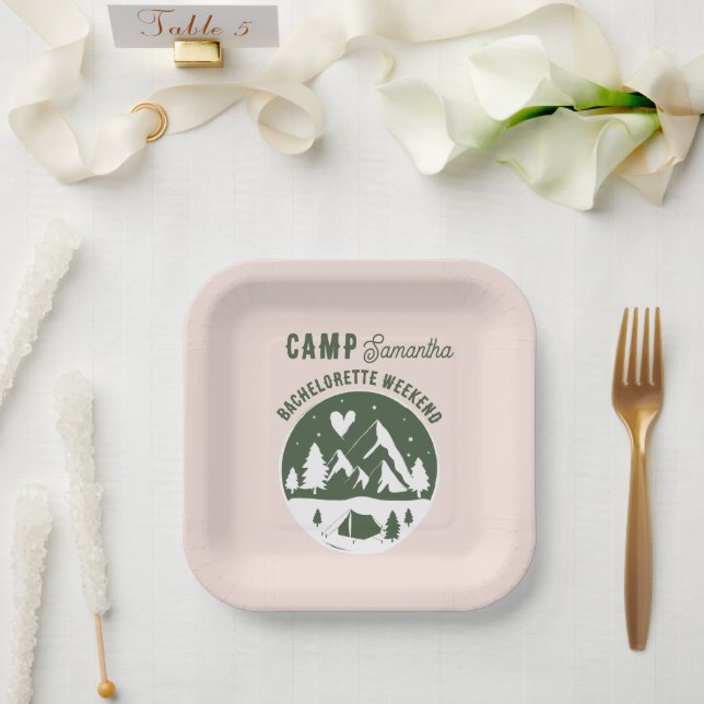Camp Bachelorette Party Camping Bach Weekend Pink Paper Plates (Wedding)