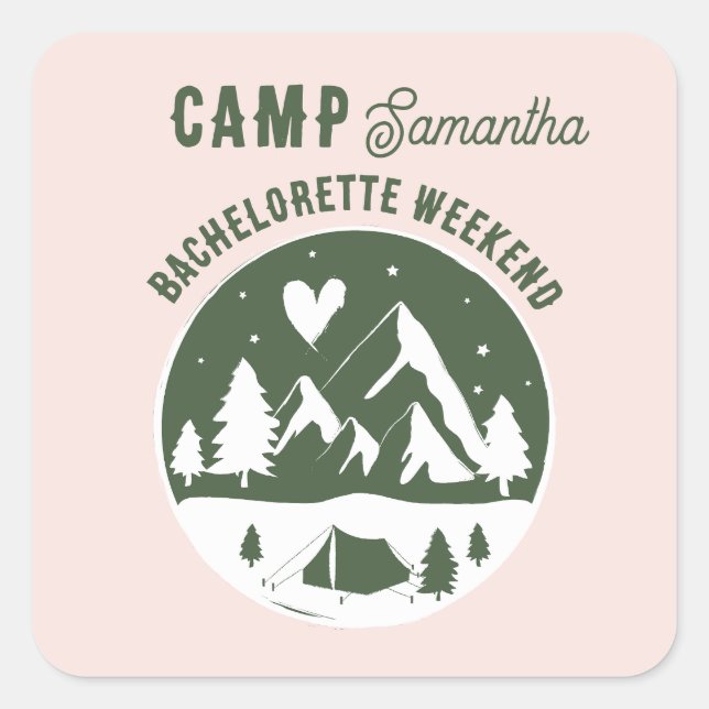 Camp Bachelorette Party Camping Bach Weekend Pink Square Sticker (Front)