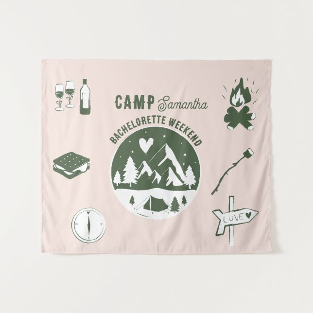 Camp Bachelorette Party Camping Bach Weekend Pink Tapestry (Front (Horizontal))