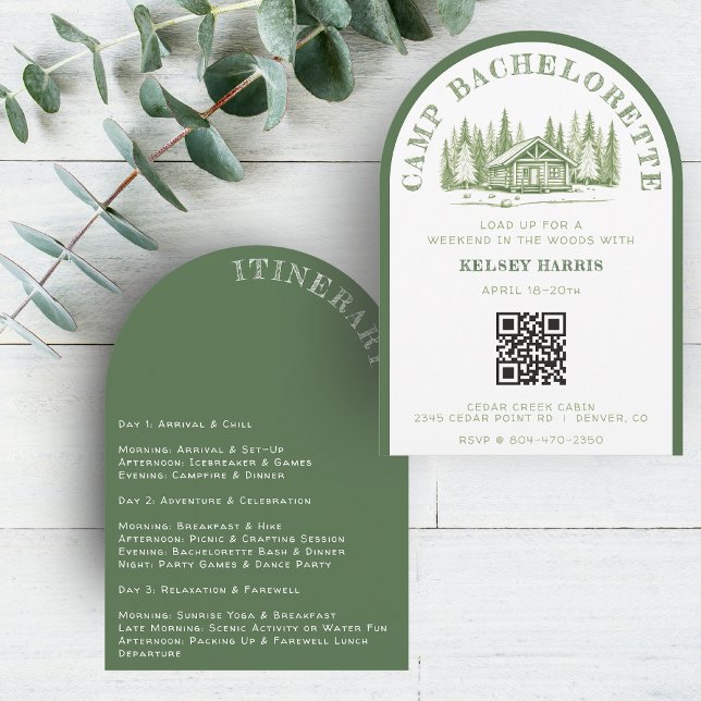 Camp Bachelorette Party Camping Weekend Green Invitation (Creator Uploaded)
