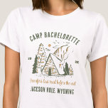Camp Bachelorette Party Family Camping Trip Custom T-Shirt<br><div class="desc">Experience Adventure with Camp Bachelorette Party Custom T-Shirts! Gear up for an unforgettable bachelorette party that blends outdoor excitement with personalized style. This custom t-shirts is the perfect addition to your camp-themed celebration, adding a touch of elegance and individuality to your bach trip. Elevate your camping experience with our custom...</div>
