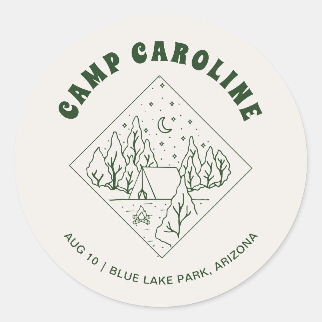 Camp Bachelorette Party Favor Classic Round Sticker (Front)