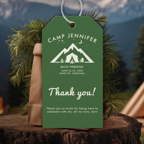 Camp Bachelorette Party Forest Green Camping Chic Gift Tags