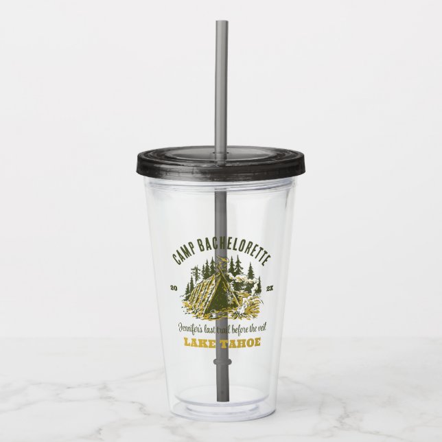 Camp Bachelorette Party Girls Camping Trip Custom Acrylic Tumbler (Front)