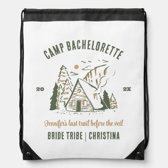 Camp Bachelorette Party Girls Camping Trip Custom Drawstring Bag (Front)