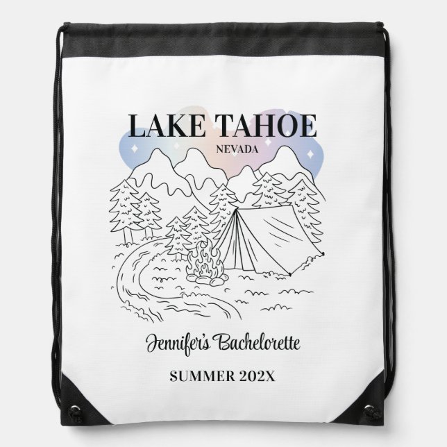 Camp Bachelorette Party Girls Trip Camping Custom Drawstring Bag (Front)