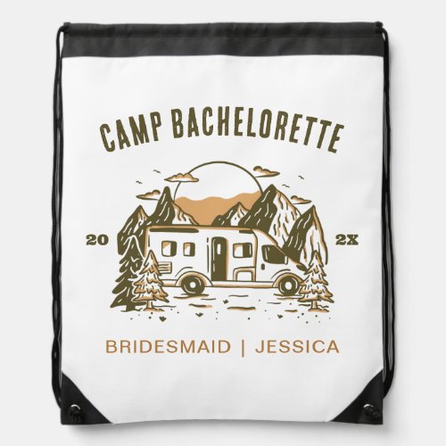 Camp Bachelorette Party Girls Trip Glamping Custom Drawstring Bag